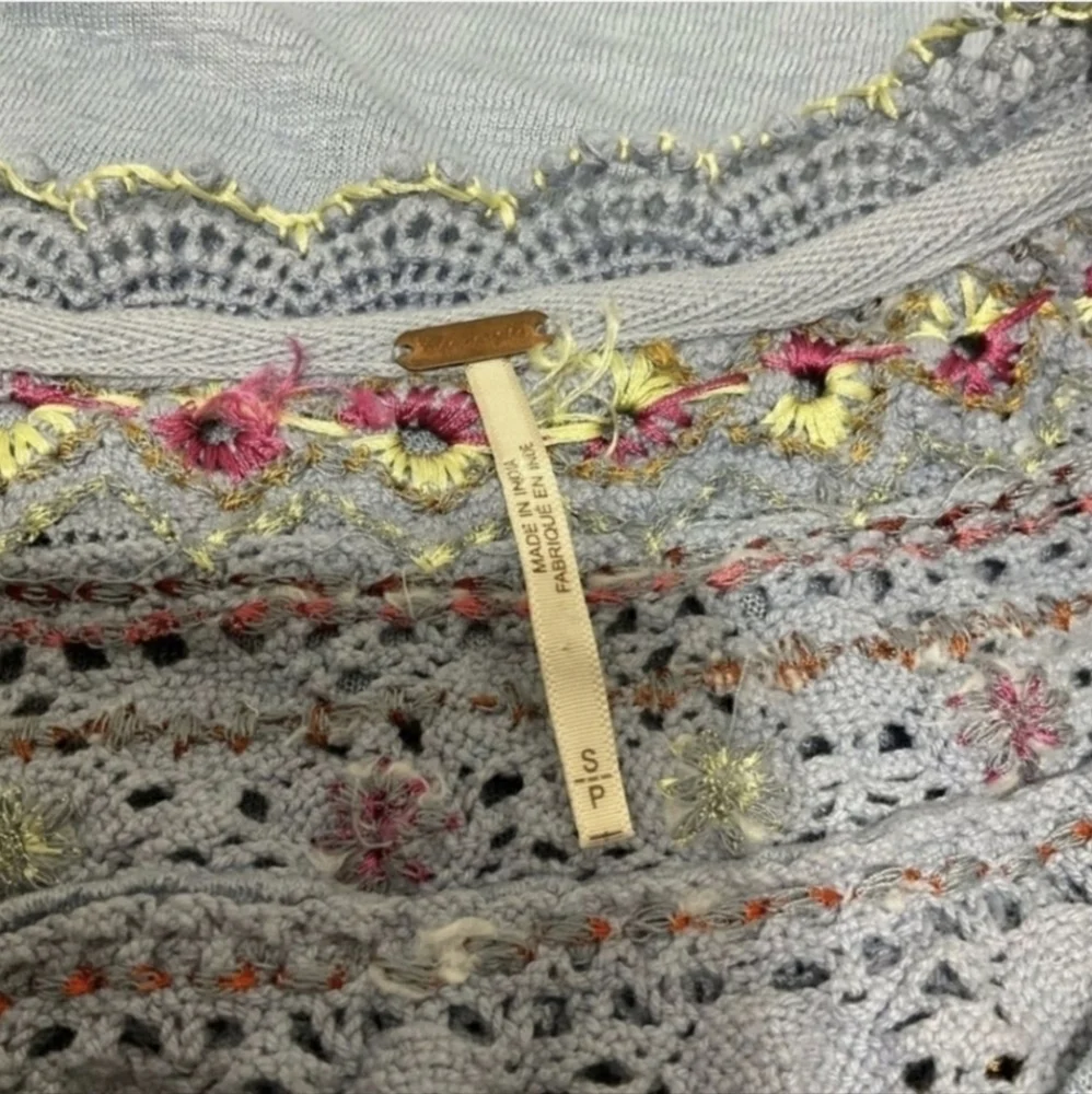 Free People Boho Embroidered Top Size S